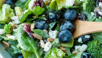 Wilted Spinach Blueberry Bleu Salad with Balsamic Pear Glaze