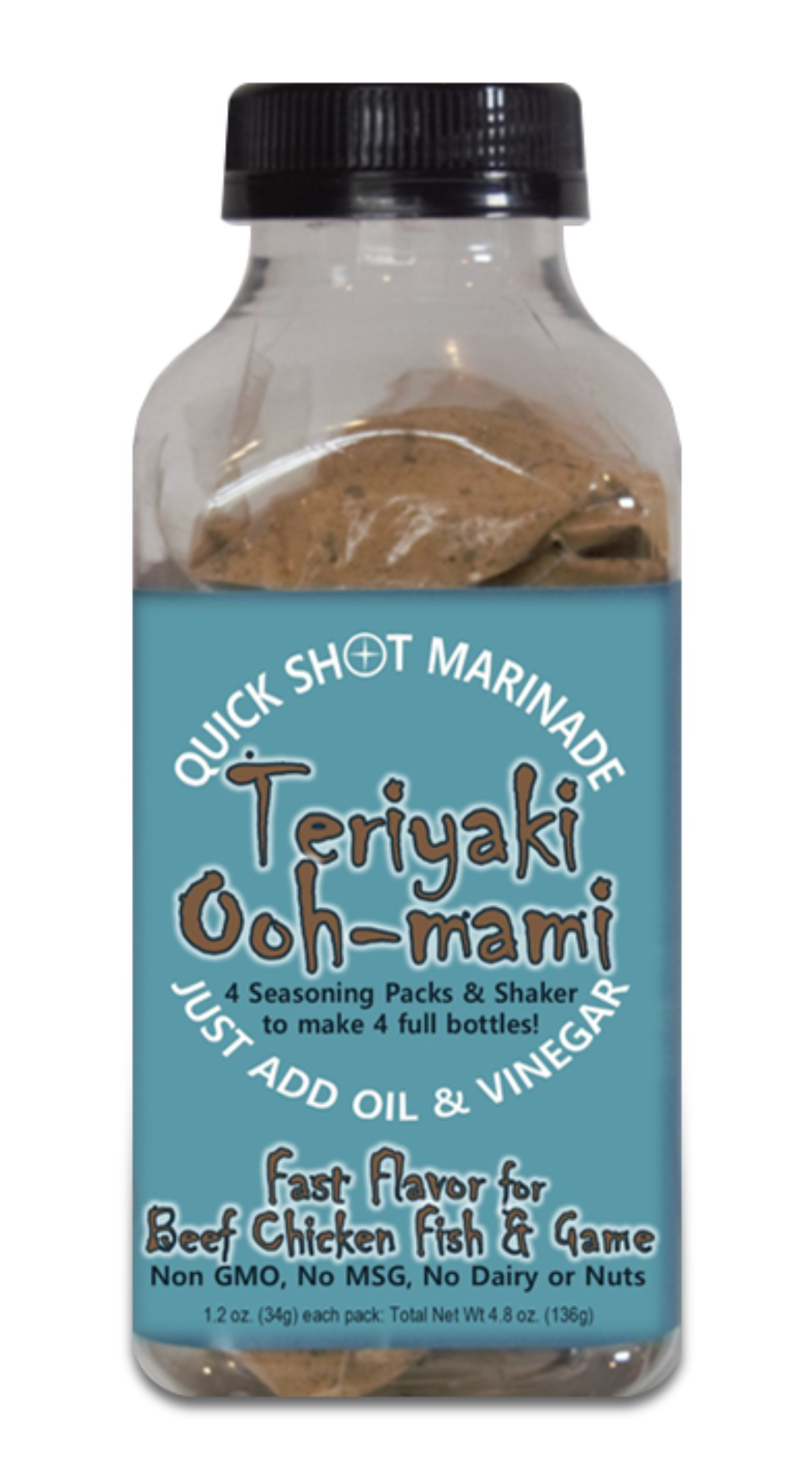 TERIYAKI OOH-MAMI Seasoning Packs & Shaker to make 4 Bottles of Fast Flavor Marinade