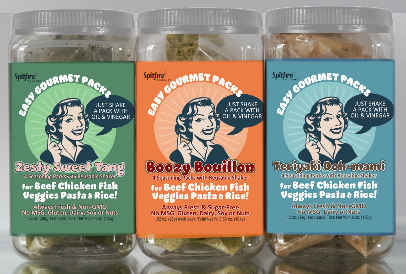 Zesty Sweet Tang,  Boozy Bouillon, Teriyaki Ooh-mami Easy Recipe Bases