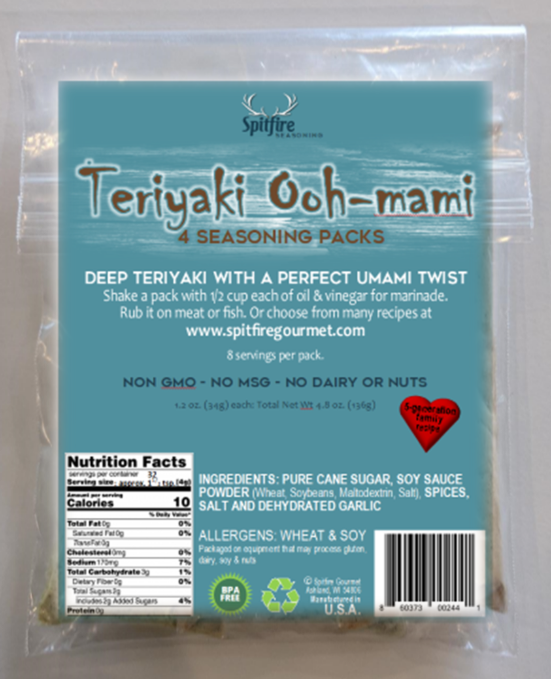 JUST THE PACKS "Teriyaki Ooh-mami" Seasoning Packs (4 packs, each makes a recipe for 8)